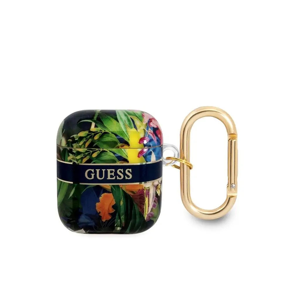 Etui Guess Flower Strap Collection na AirPods 1/ 2 niebieskie Guess