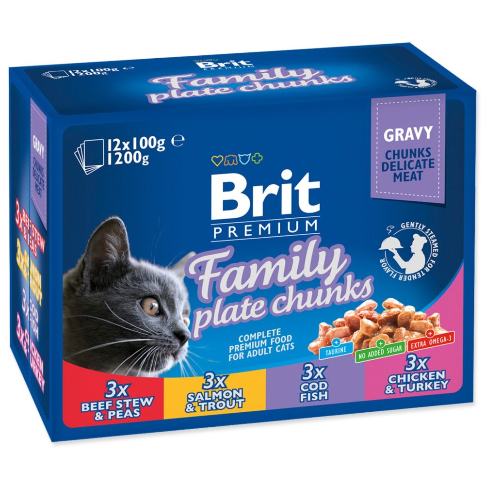 Brit Cat Pouches Family Plate mokré krmivo pro kočky 12 x 100 g