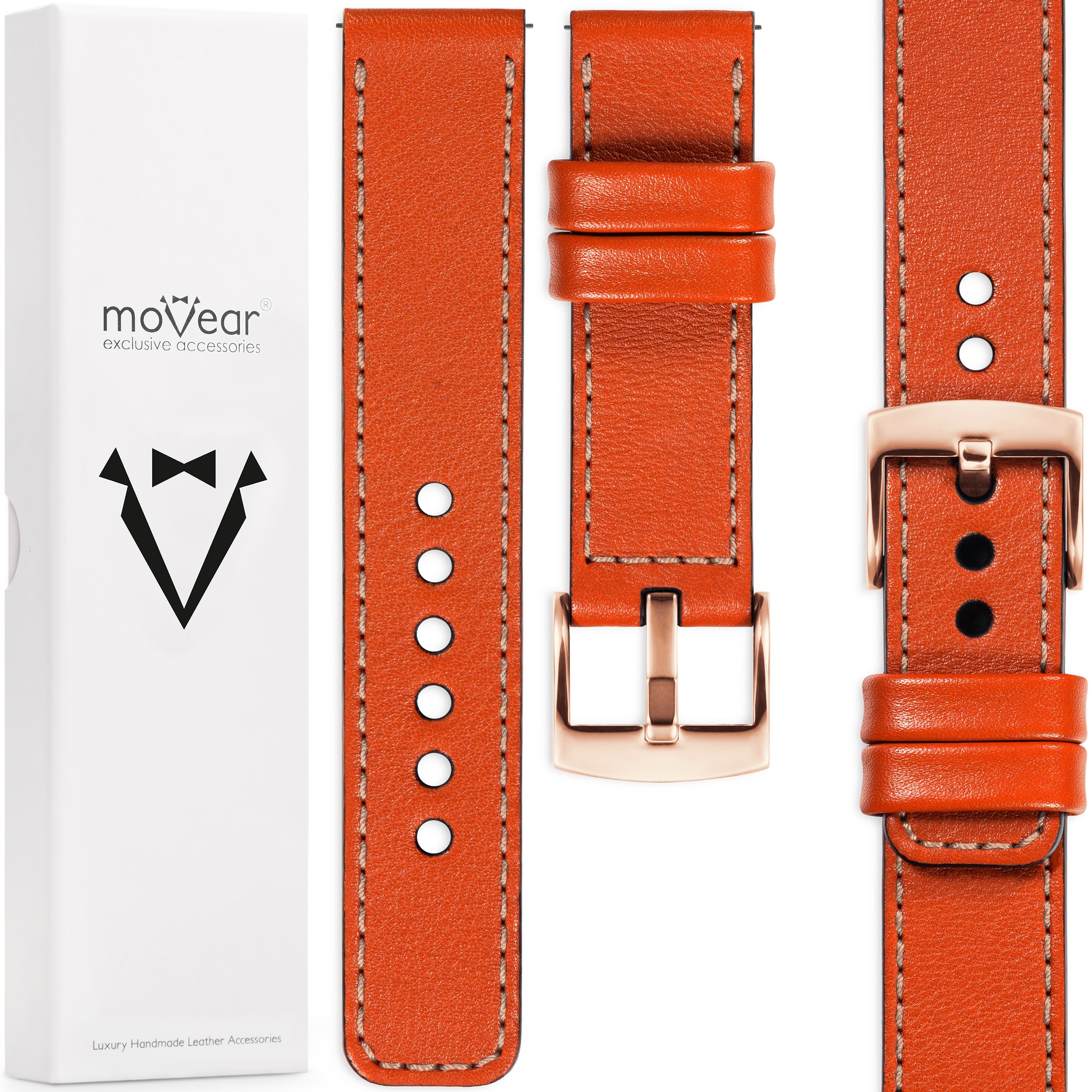 Pásek 18 mm pro prémiové hodinky, elegantní, ručně vyrobený Movear, oranžový