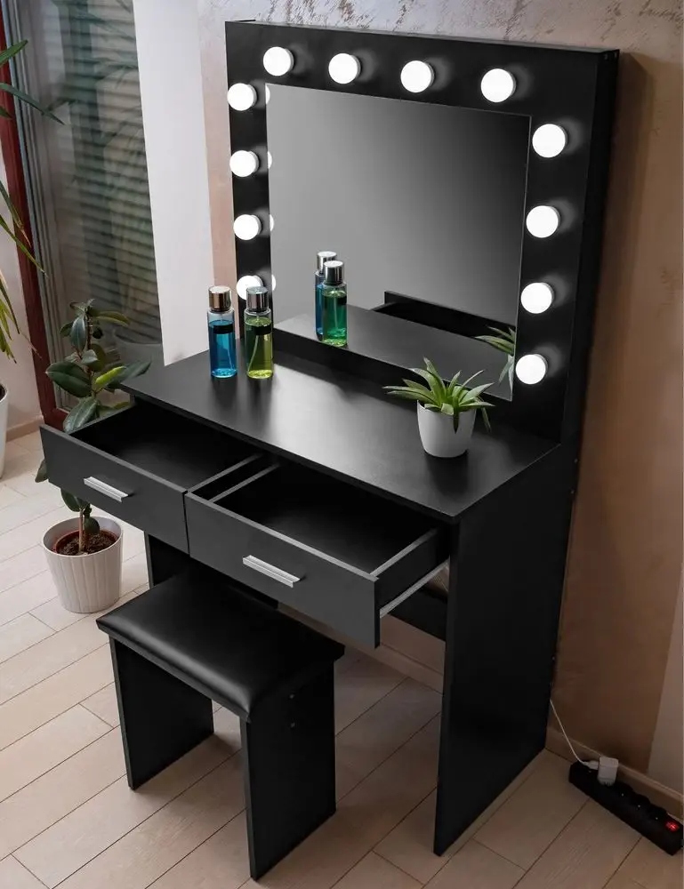 TOALETKA kosmetyczna LUSTRO OŚWIETLENIE 12 LED TABORET Szerokość mebla 80 cm