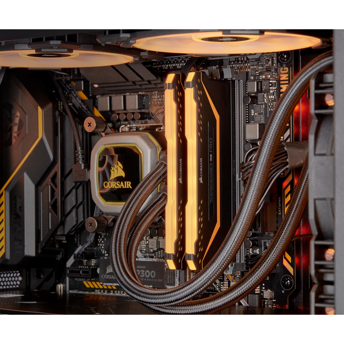 CORSAIR DDR4, 3200MHz 16GB 2x8GB DIMM, 16-18-18-36, XMP 2.0, VENGEANCE RGB PRO TUF GAMING Heatspreader, RGB LED, 1.35V — 9