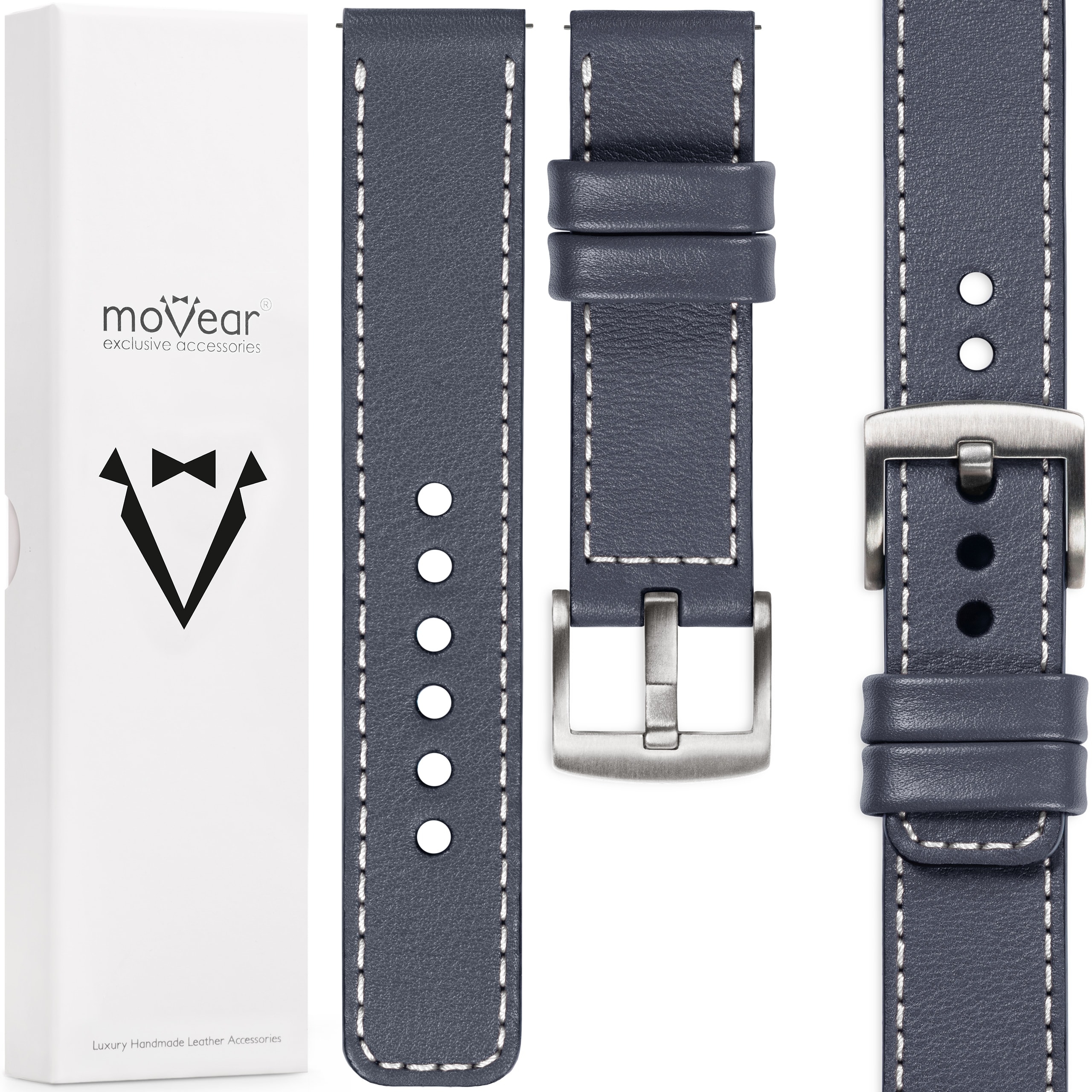Pásek 20 mm pro prémiové hodinky, elegantní, Polský Movear, šedý, ocelový
