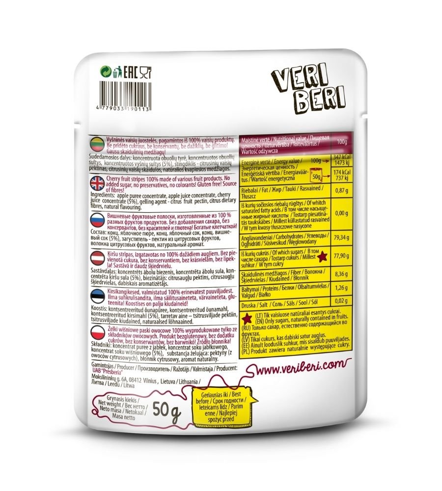 Bezglutenowe żelki wiśniowe VERI BERI 50g — 6