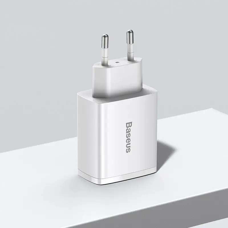 BASEUS Compact szybka ładowarka sieciowa 2xUSB USB-C 30W 3A PD QC 3.0 biała Zgodność ze standardem Quick Charge 1.0 Quick Charge 2.0 Quick Charge 3.0 Quick Charge 4.0