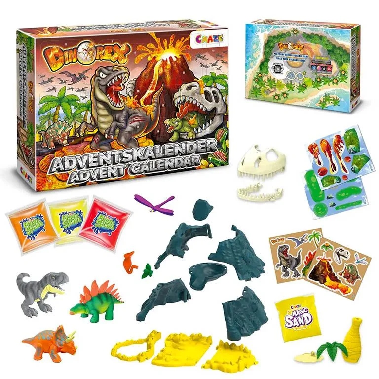 Адвент-календарь Craze Dino Playset, фигурки динозавров, слайм и вулкан, 24 сюрприза, от 3 лет — фото 4