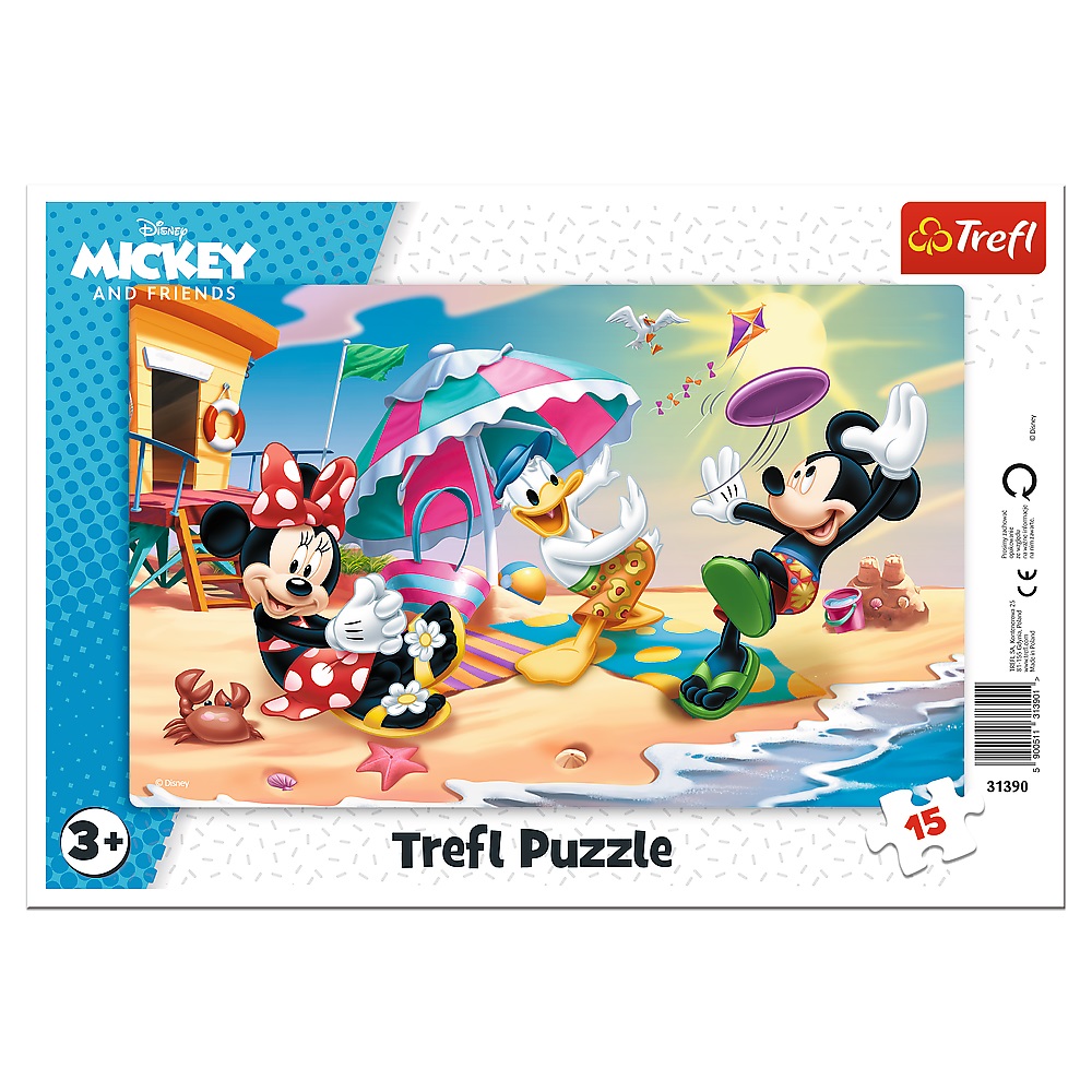 Puzzle MYSZKA MICKEY PUZZLE RAMKOWE 15 elementów Zabawy na plaży TREFL