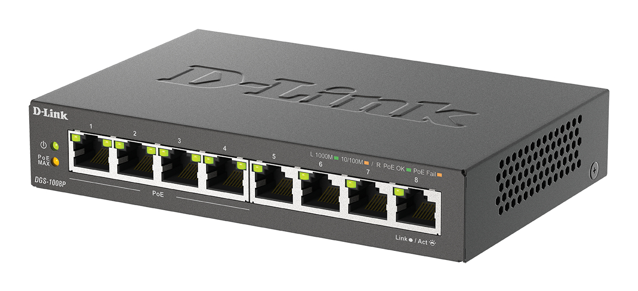 D-LINK 8-port 10/100/1000 Desktop Switch w/ 4 PoE Ports — 12