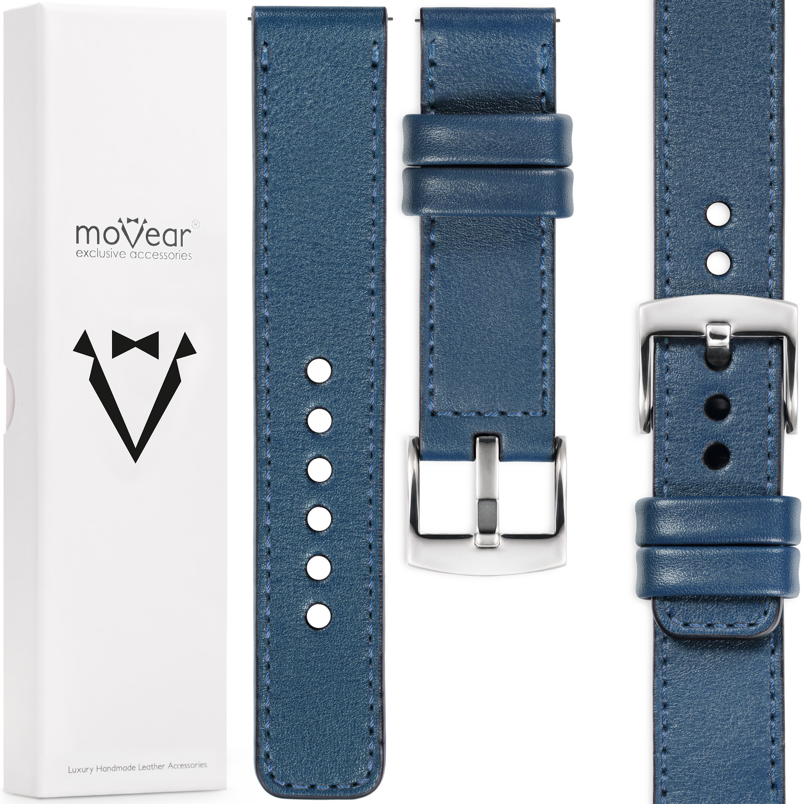 Kožený opasek 26 mm pro prémiové hodinky, elegantní Polský modrý