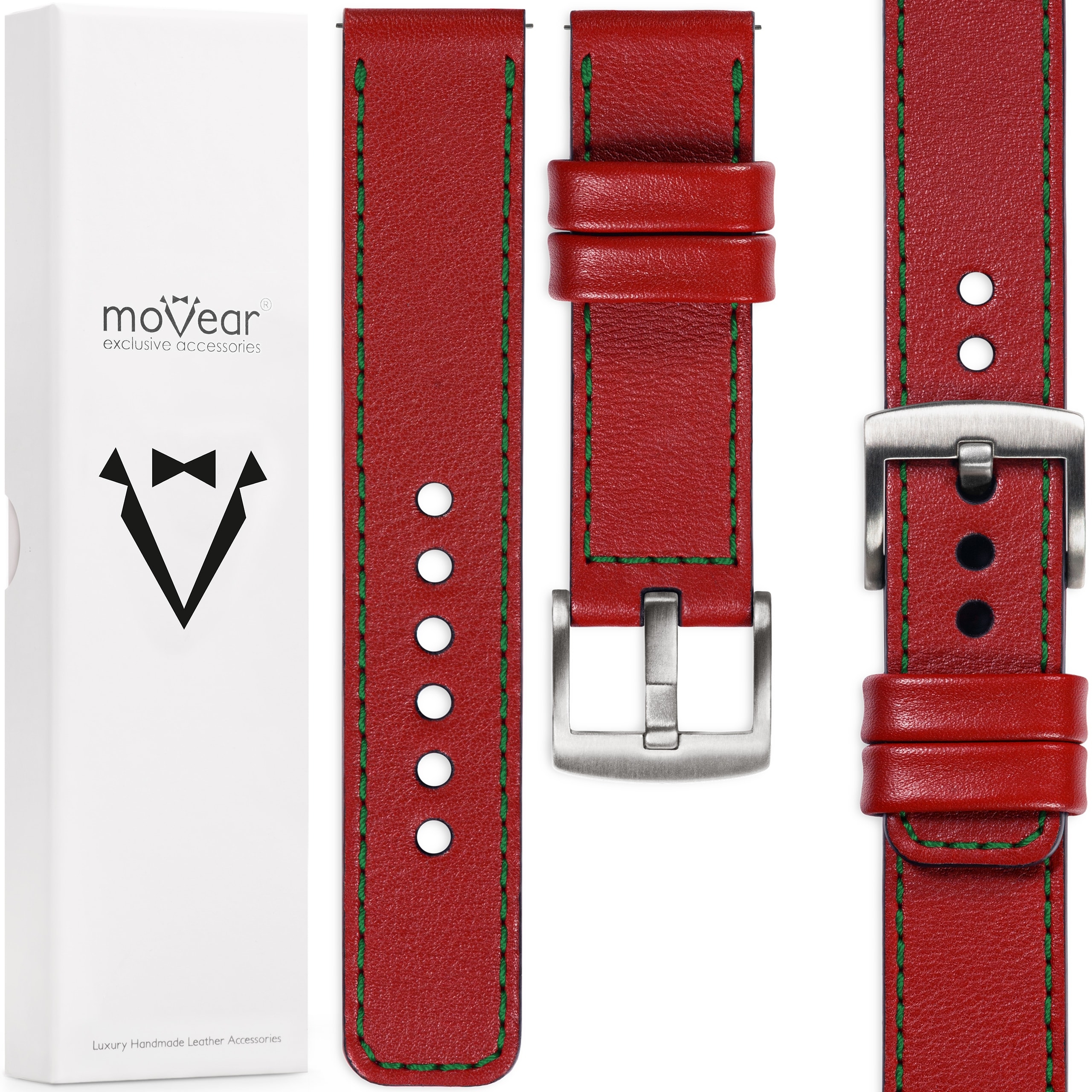 26mm řemínek na hodinky z prémiové kůže, elegantní Polský červený Movear