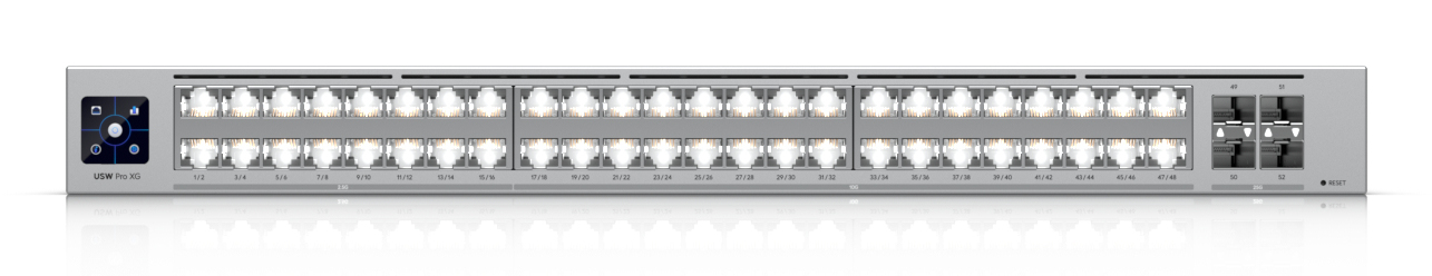 Ubiquiti Layer 3 Etherlighting USW-Pro-XG-48-EU switch with (32) 10 GbE, (16) 2.5 GbE, and (4) 25G SFP28 ports — 6