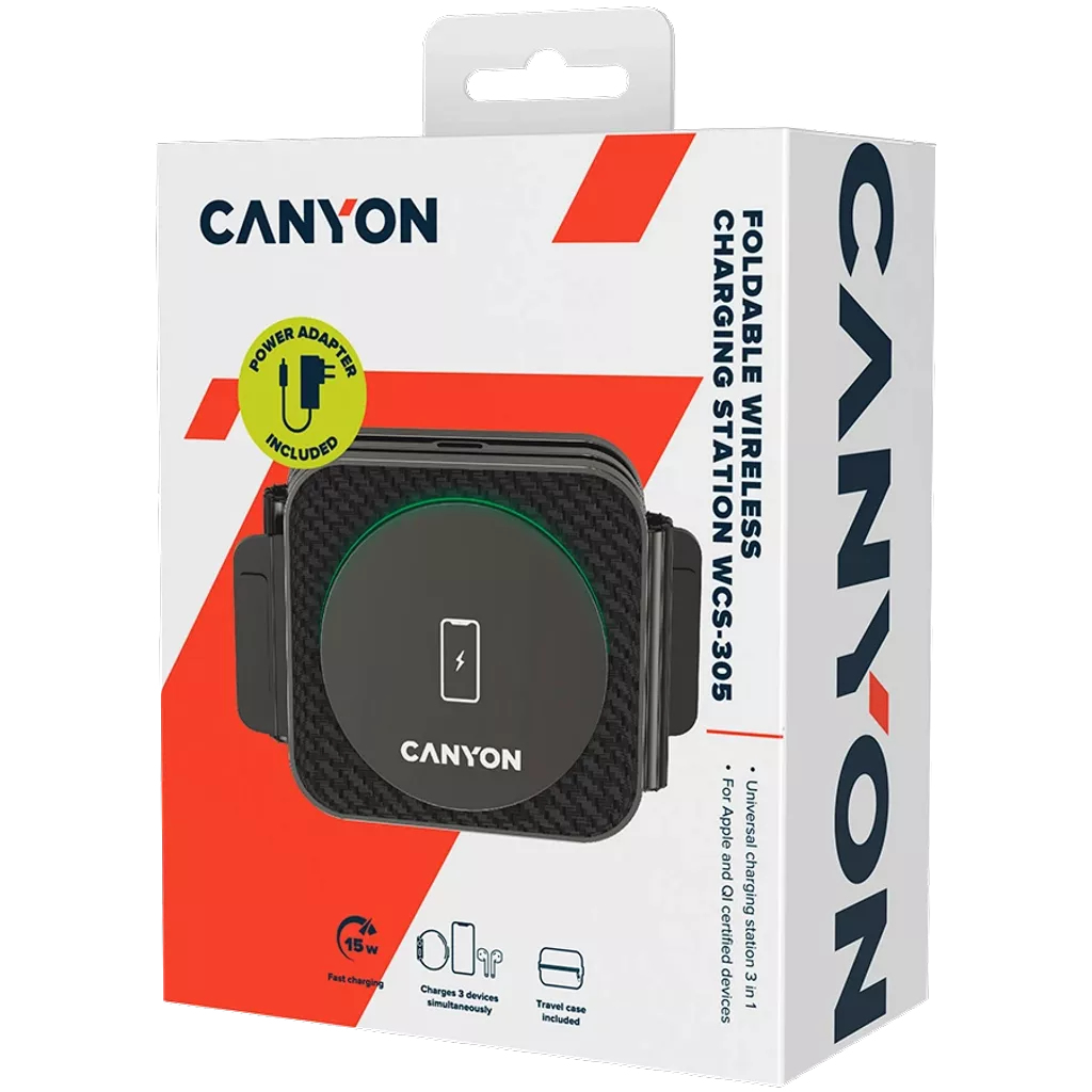 CANYON Ładowarka bezprzewodowa WS-305 15W 3w1 Składana Czarna — 22