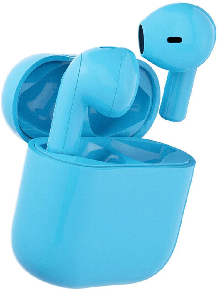 Stylové bezdrátové nabíjecí pouzdro sluchátka do uší Happy Plugs Joy modré