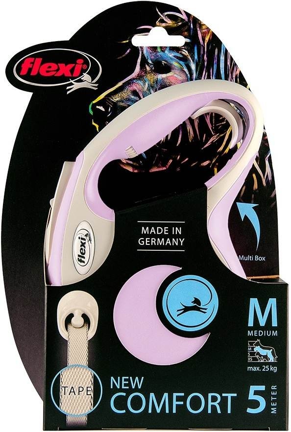 Levně New Comfort, vodítko automatické pro psa, růžové, M, 5m, páska