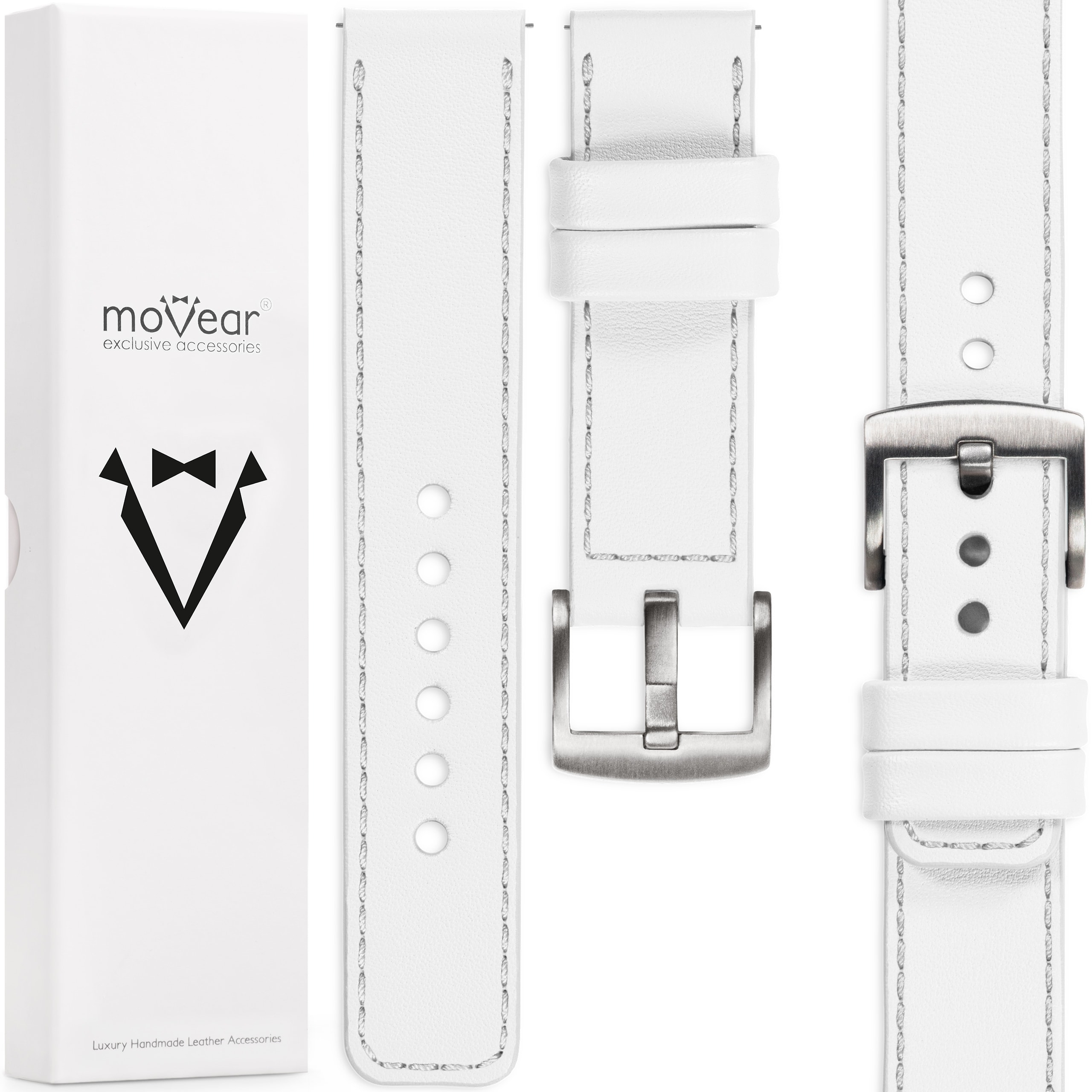 Pásek 22 mm pro prémiové hodinky, elegantní, Polský Movear, bílý