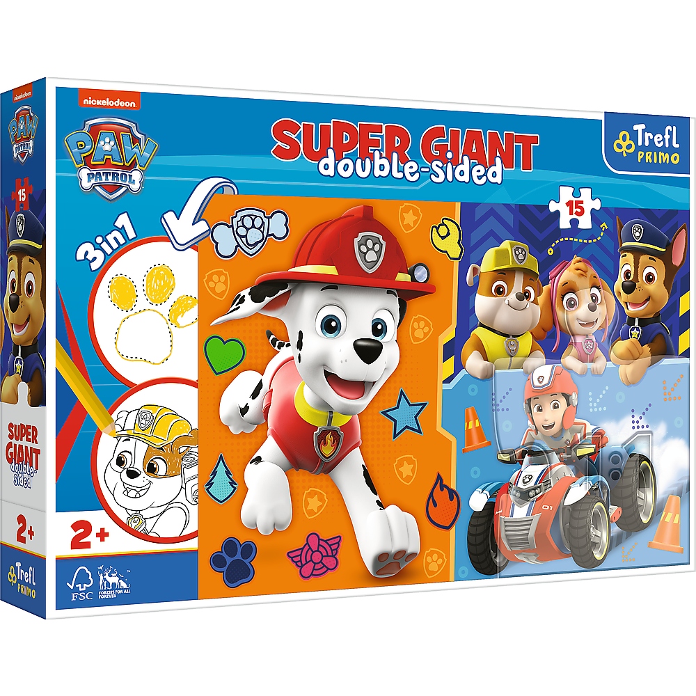 PUZZLE GIANT 3W1 POZNAJ PSI PATROL PIESKI 15 ELEM.