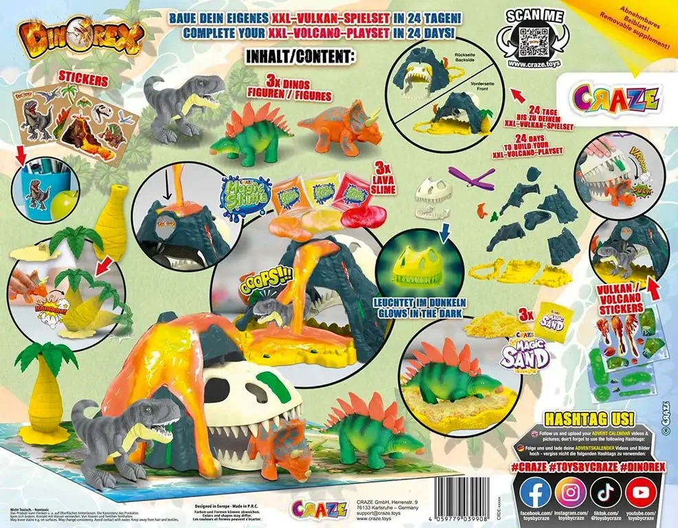 Адвент-календарь Craze Dino Playset, фигурки динозавров, слайм и вулкан, 24 сюрприза, от 3 лет — фото 3