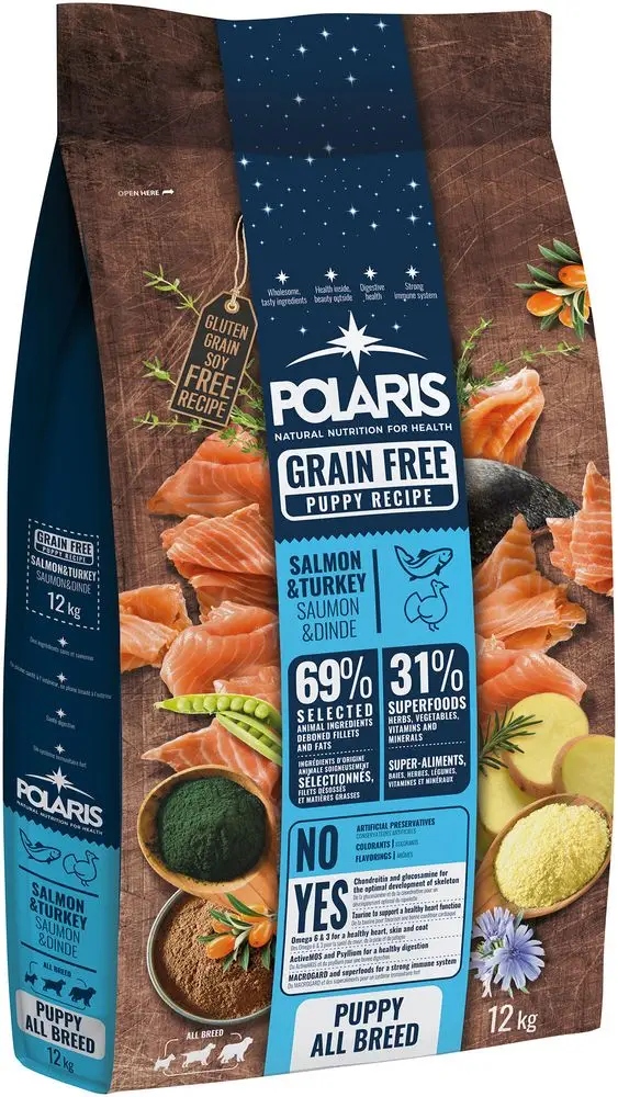 Levně Polaris bezobilné granule s čerstvým masem Junior s lososem a krůtím 12 kg