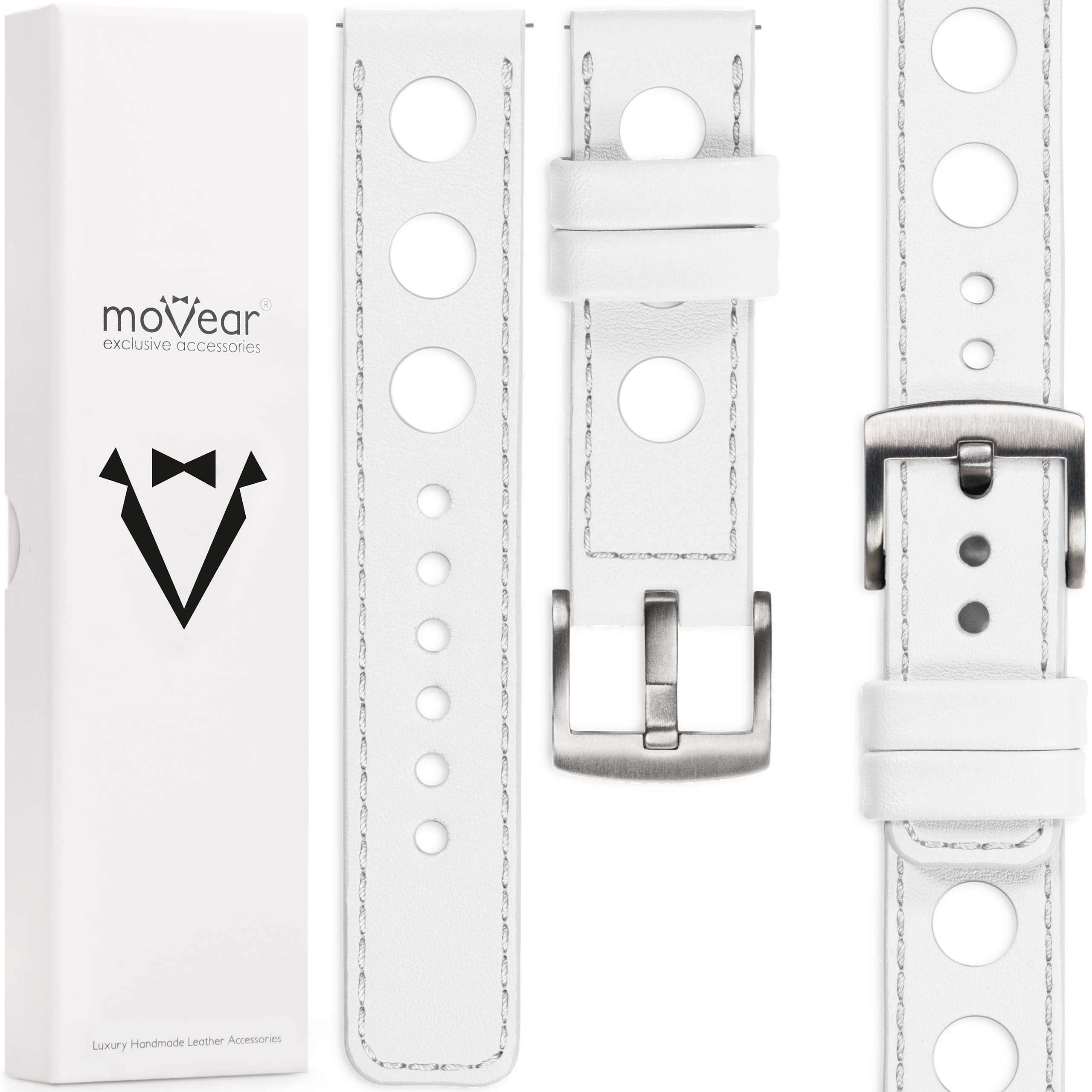 Řemínek 22 mm pro hodinky z prémiové kůže, elegantní Polský bílý Movear