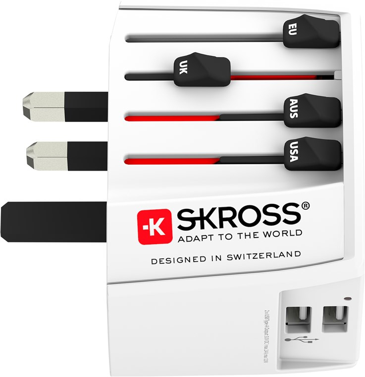 Cestovní adaptér Skross Muv 2x Usb pro 220 zemí Usa Uk Čína Evropa