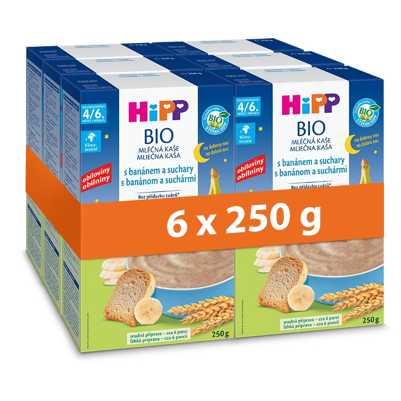 Mliečna kaša s banánom a sušienkami HiPP BIO 6x250 g 1500 g