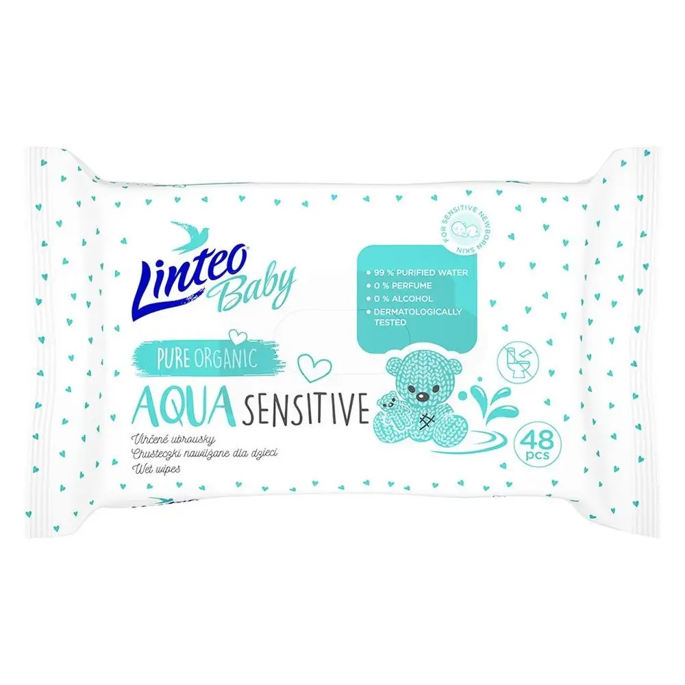 LINTEO BABY Vlhčené ubrousky pro miminka AQUA SENSITIVE 48 ks