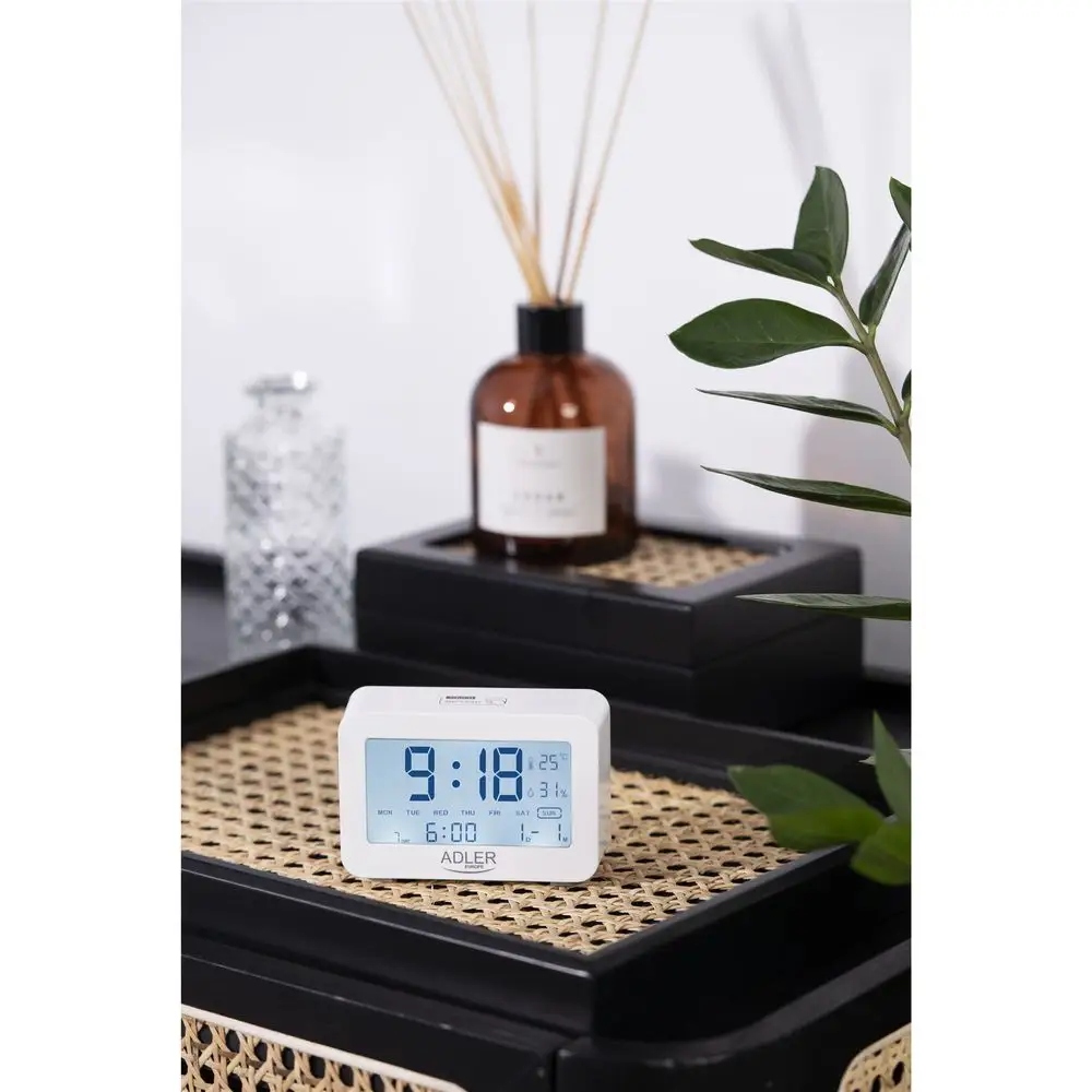 Budzik AD 1196 Biały Podświetlany Wyświetlacz Czas Data Temperatura