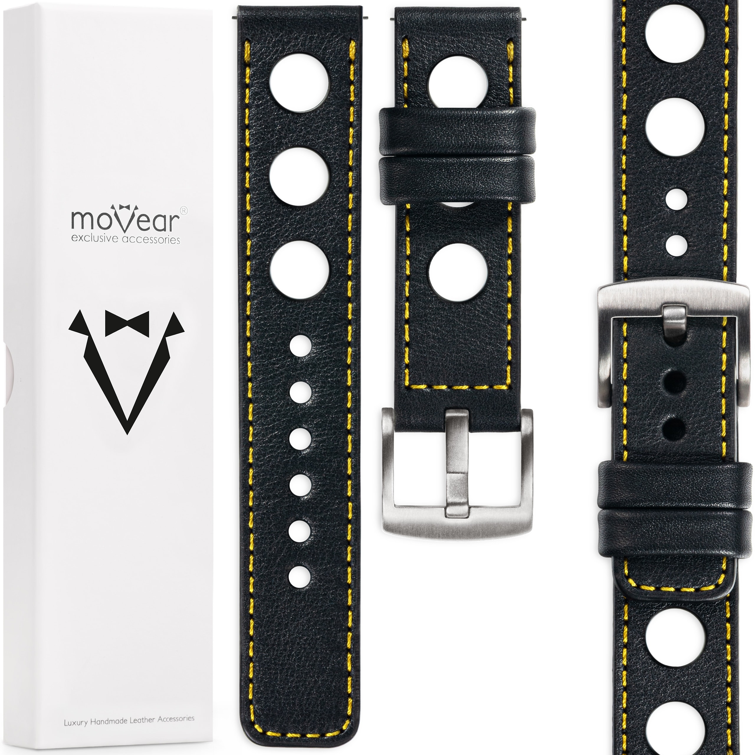 Kožený opasek 20 mm pro prémiové hodinky Movear, černý