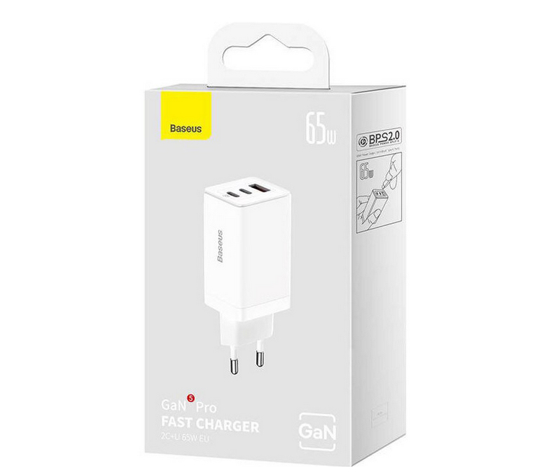 Síťová nabíječka Baseus 2 x USB-C + USB kabel 65W GaN EU Bílá Značka Baseus