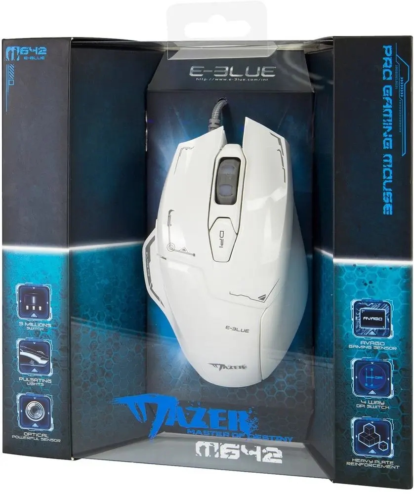 Mysz przewodowa E-blue Mazer biała optyczna 2500DPI