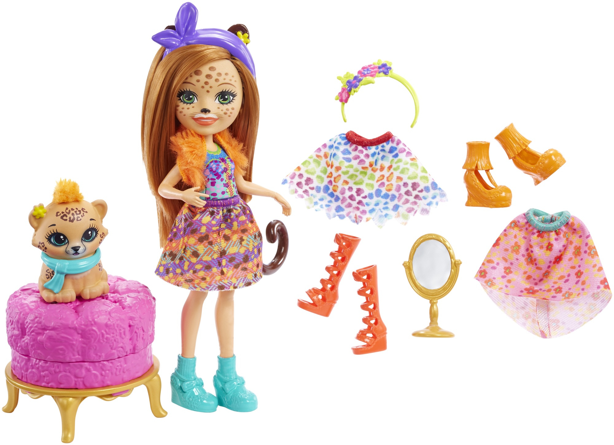 Enchantimals WESOŁE PRZEBIERANKI LALKA CHERISH CHEETAH + TYGRYSEK Materiał karton plastik tkanina