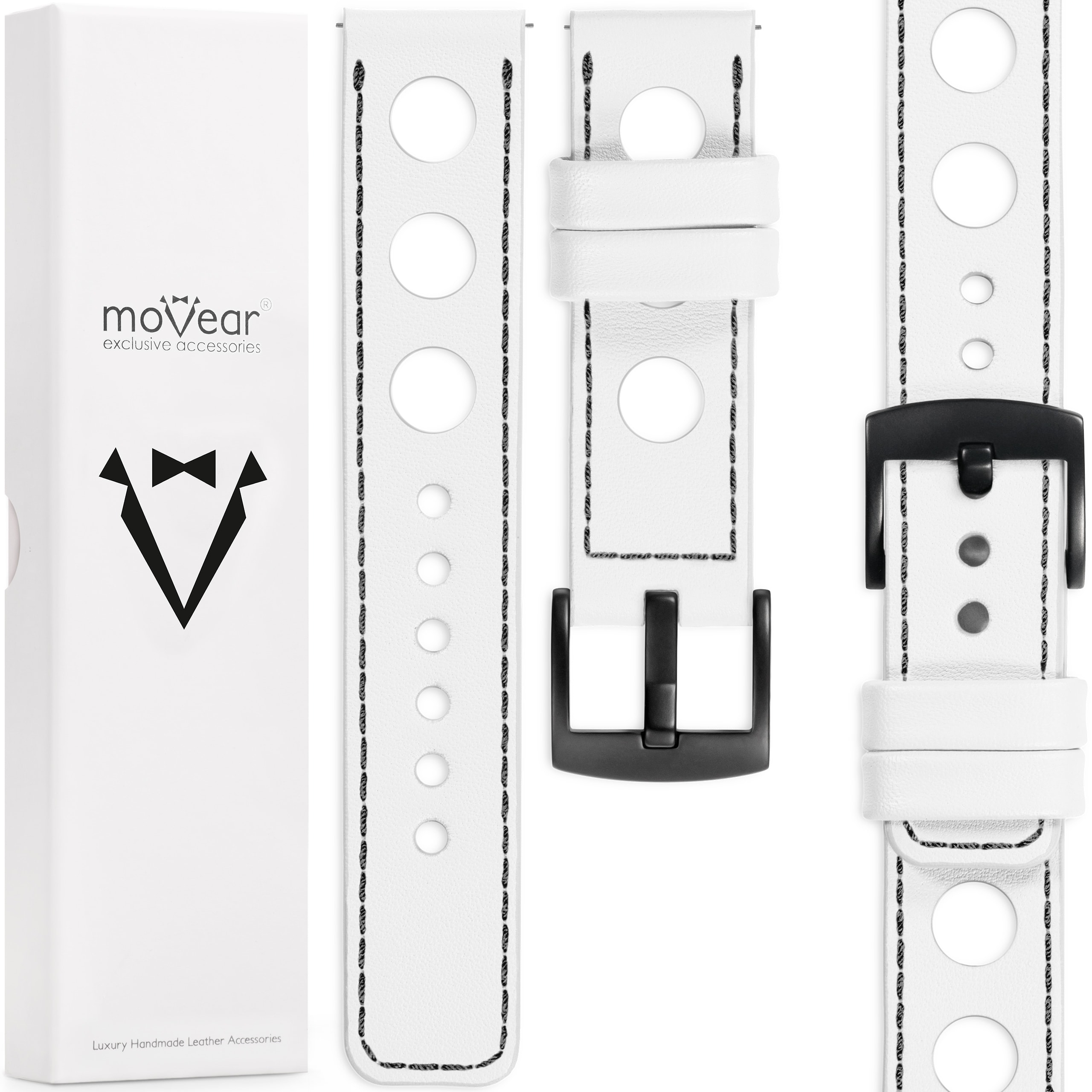 Pásek 20 mm pro prémiové hodinky, elegantní, Polský Movear, bílý