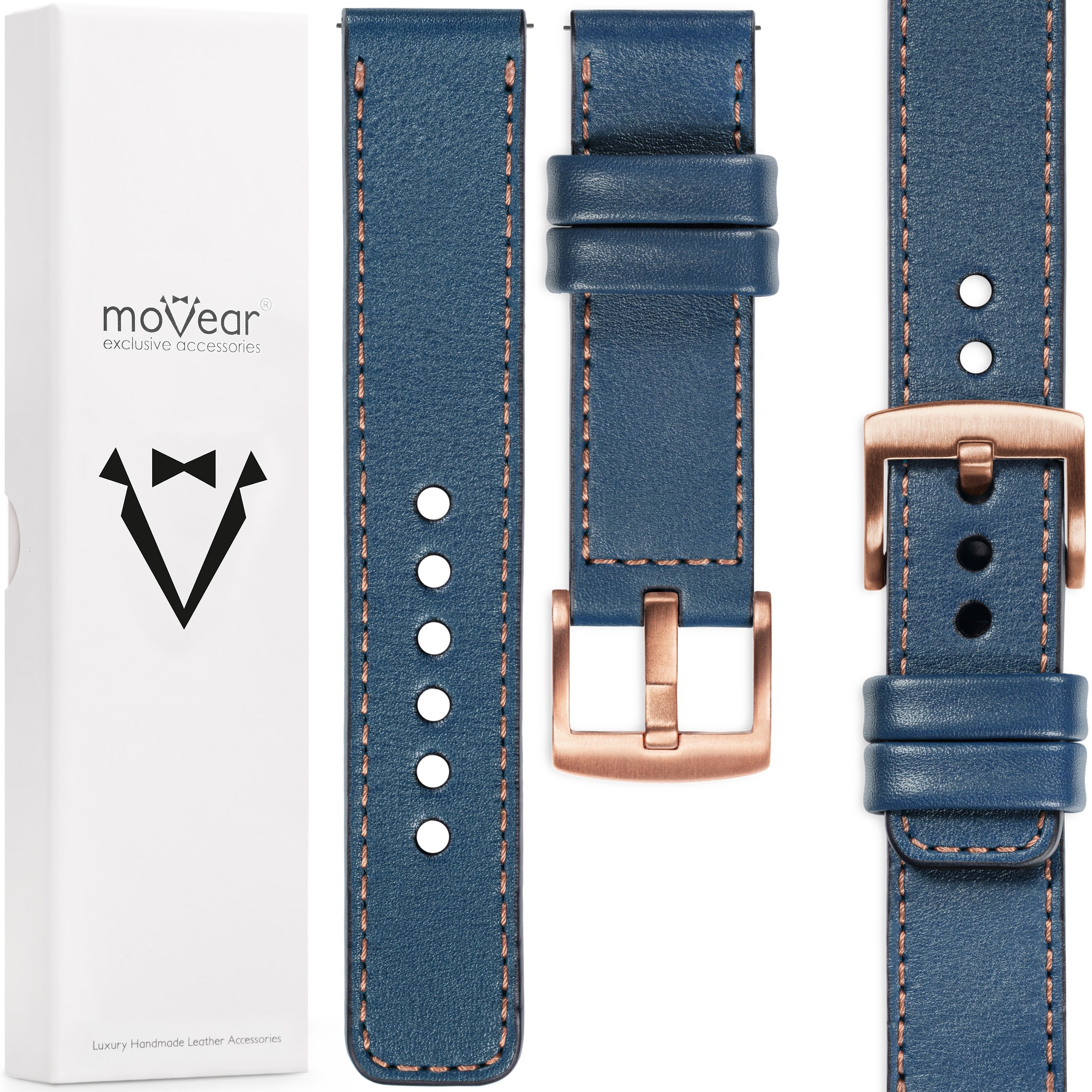 Kožený opasek 24 mm pro stylové hodinky Modrý Movear