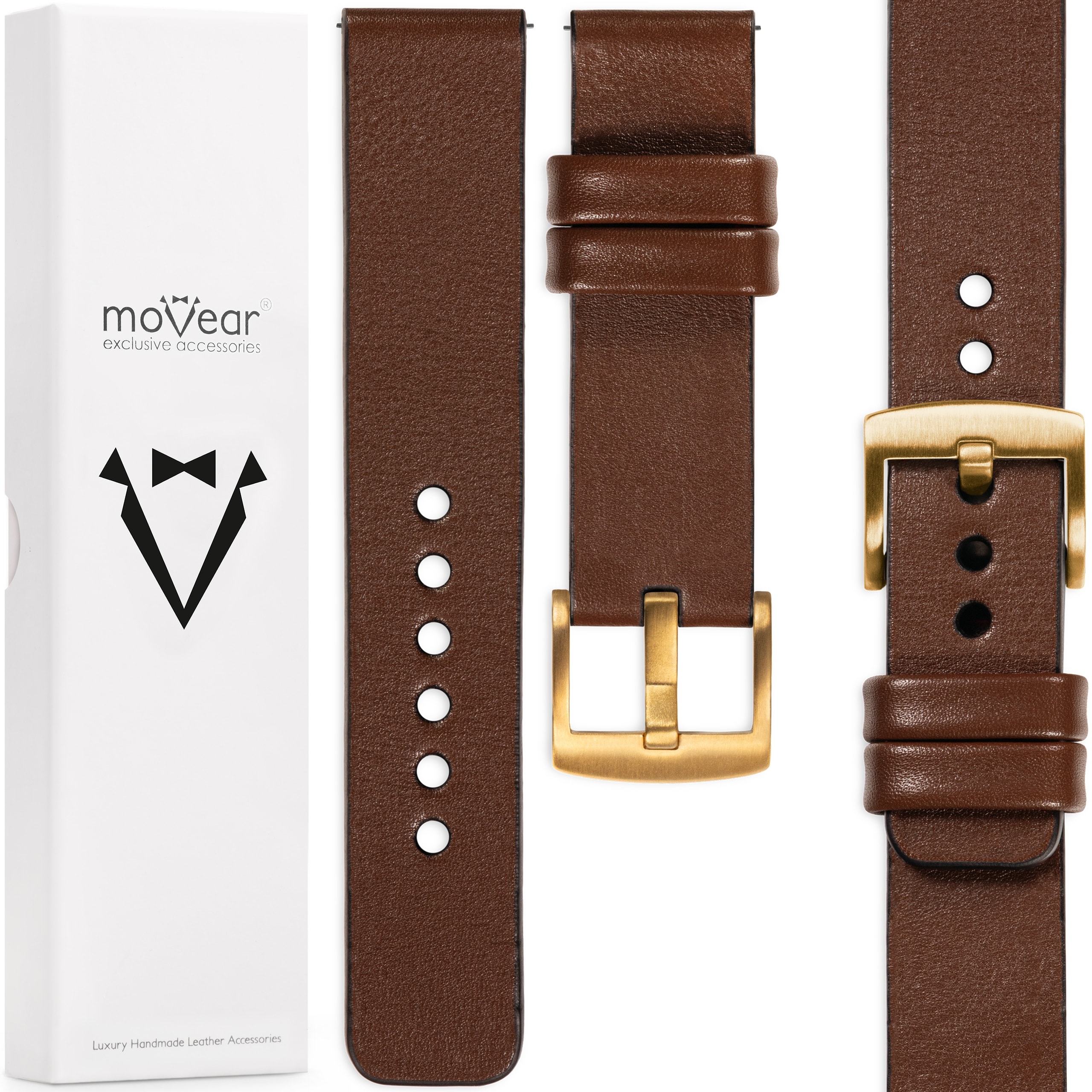 Pásek 18 mm pro prémiové hodinky, elegantní, ručně vyrobený Movear, tmavě hnědý