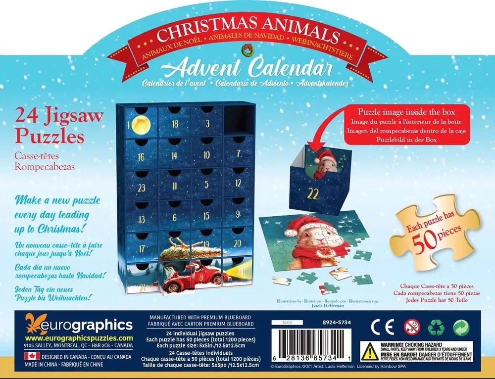 Адвент-календарь Eurographics Funny Christmas Animals, 24 пазла по 50 деталей — фото 4
