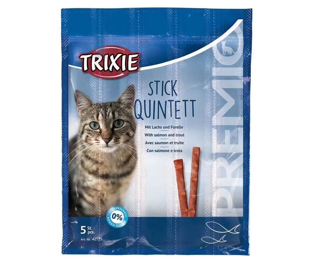 Levně 9X Trixie Premio Stick Quintett kabanosy losos a troc 5x5g