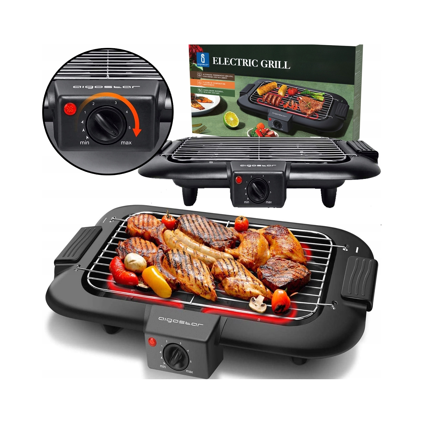 Barbecue, tradycyjny grill elektryczny Aigostar 30ICK czarny 2000 W 30ICK