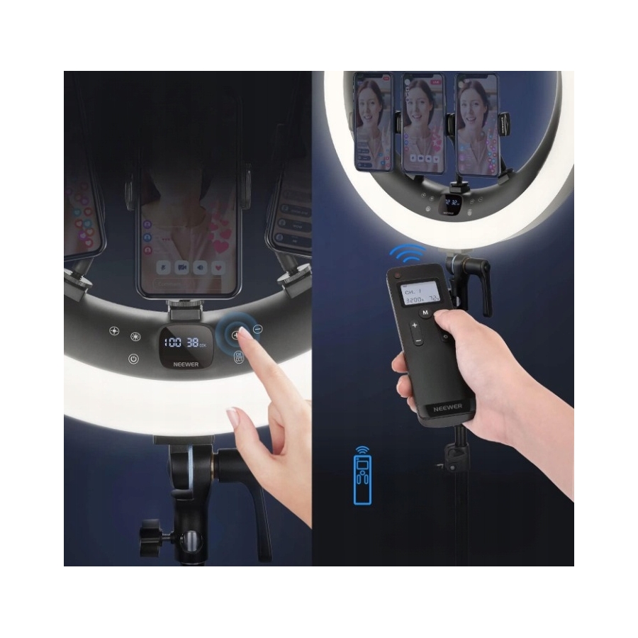 NEEWER Lampa Pierścieniowa 19 Cal z Stojakiem i 3 Uchwytami Telefonu 42W — miniatura 10