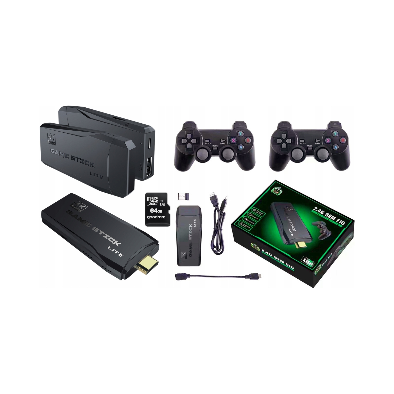 Konsola retro 20000 gier z 2 padami bezprzewodowymi i kartą 64 GB