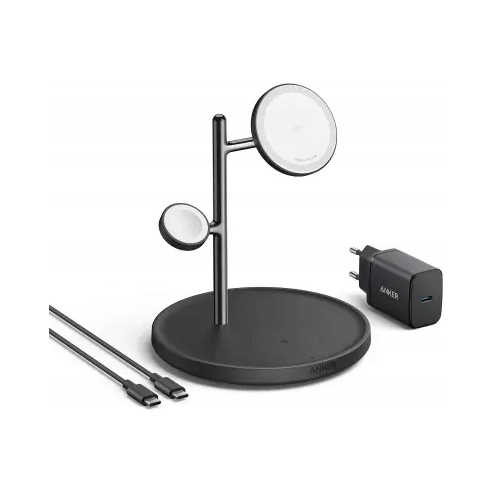 Ładowarka indukcyjna bezprzewodowa Anker MagGo 3w1 15W czarna do Apple