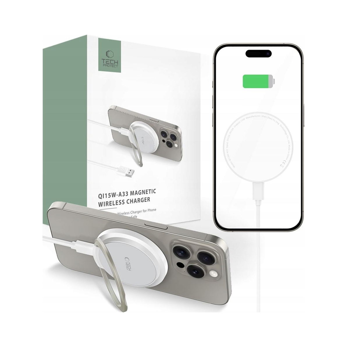 Tech- Protect QI15W- A33 Magnetic MagSafe Wireless Charger White Tech-