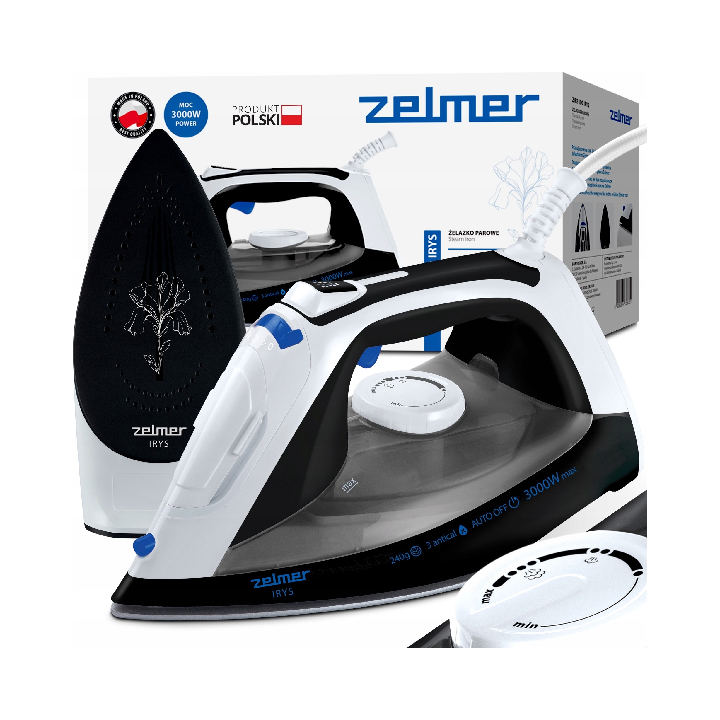 Żelazko parowe Zelmer Irys ZIR3100 3000W 0,4 l stopa ceramiczna