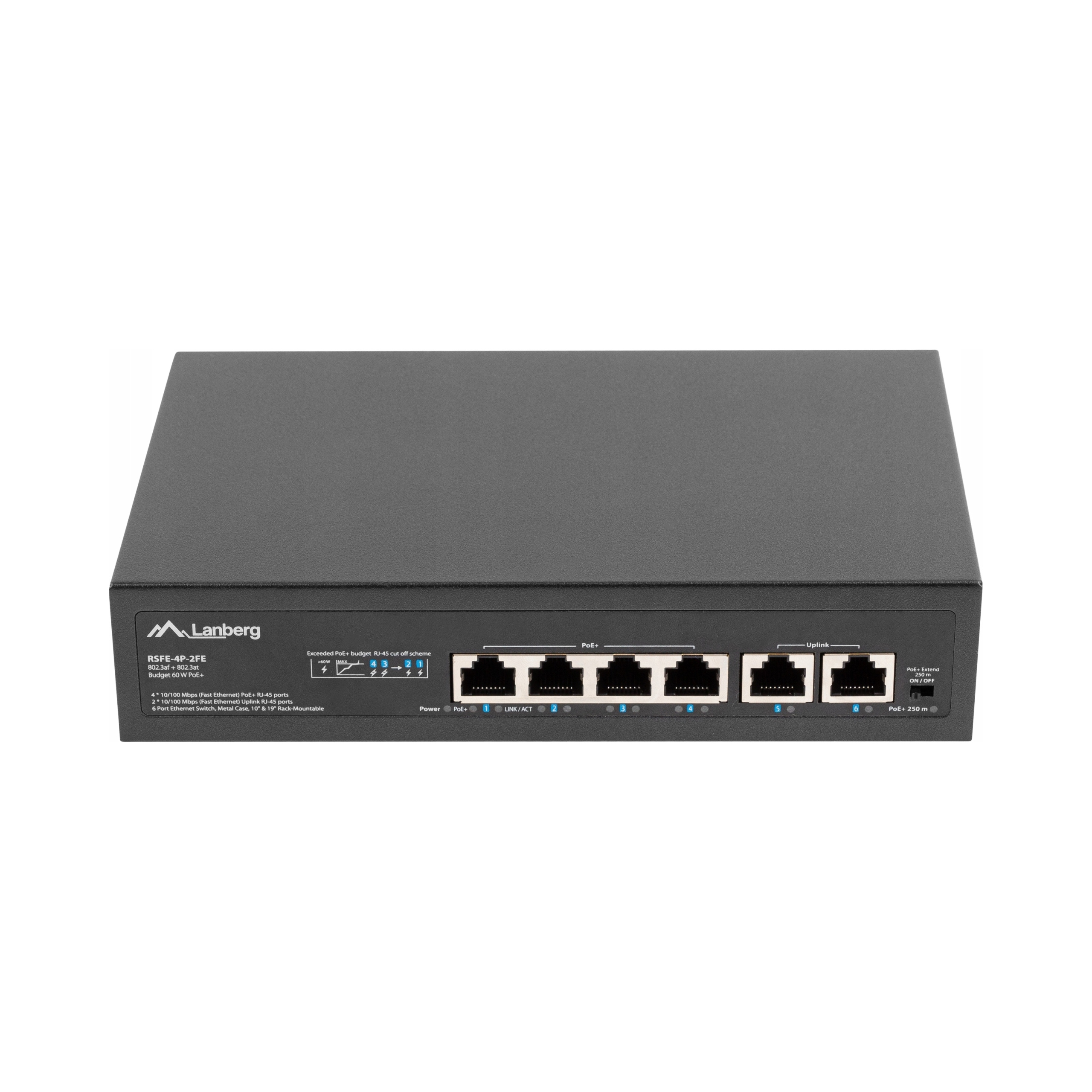 Switch niezarządzalny Lanberg 4x 100Mb PoE+/2x 100Mb Rack 10"/19