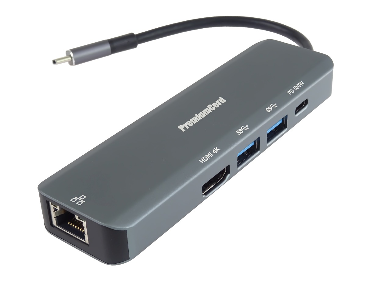 Adaptér PremiumCord Usb-c na Hdmi 2x USB3.2 Pd 100W+ RJ45