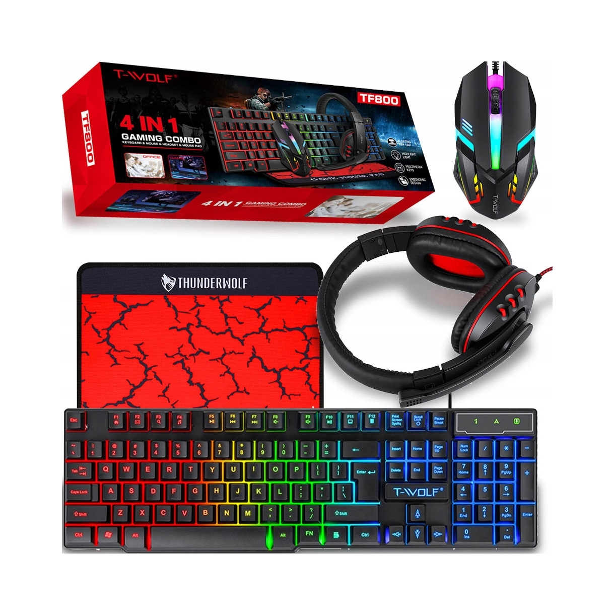 Zestaw Gamingowy Klawiatura Mysz Słuchawki Podkładka Pod Myszkę Dla Graczy