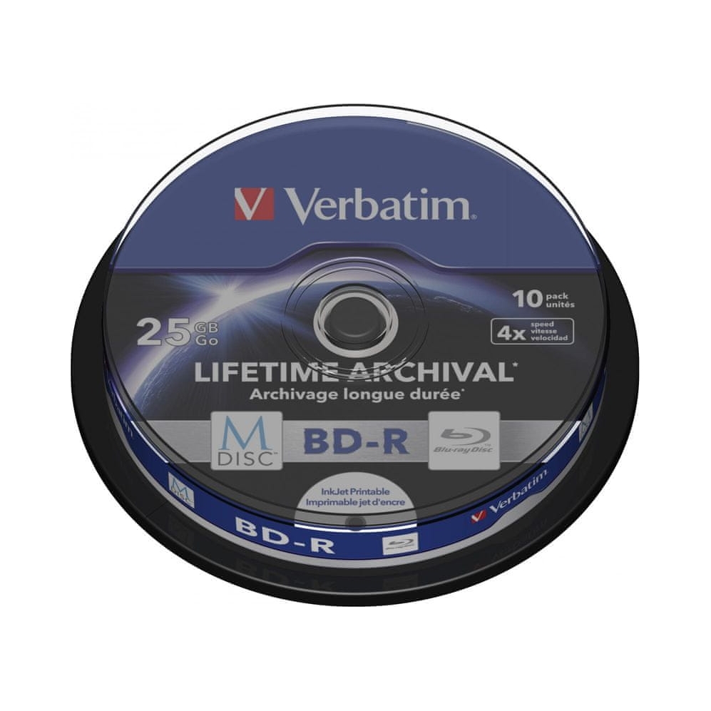 Blu -ray (bd-r) disk Verbatim M-Disc 25GB 10 Ks (balenie 10) biely pre potlač