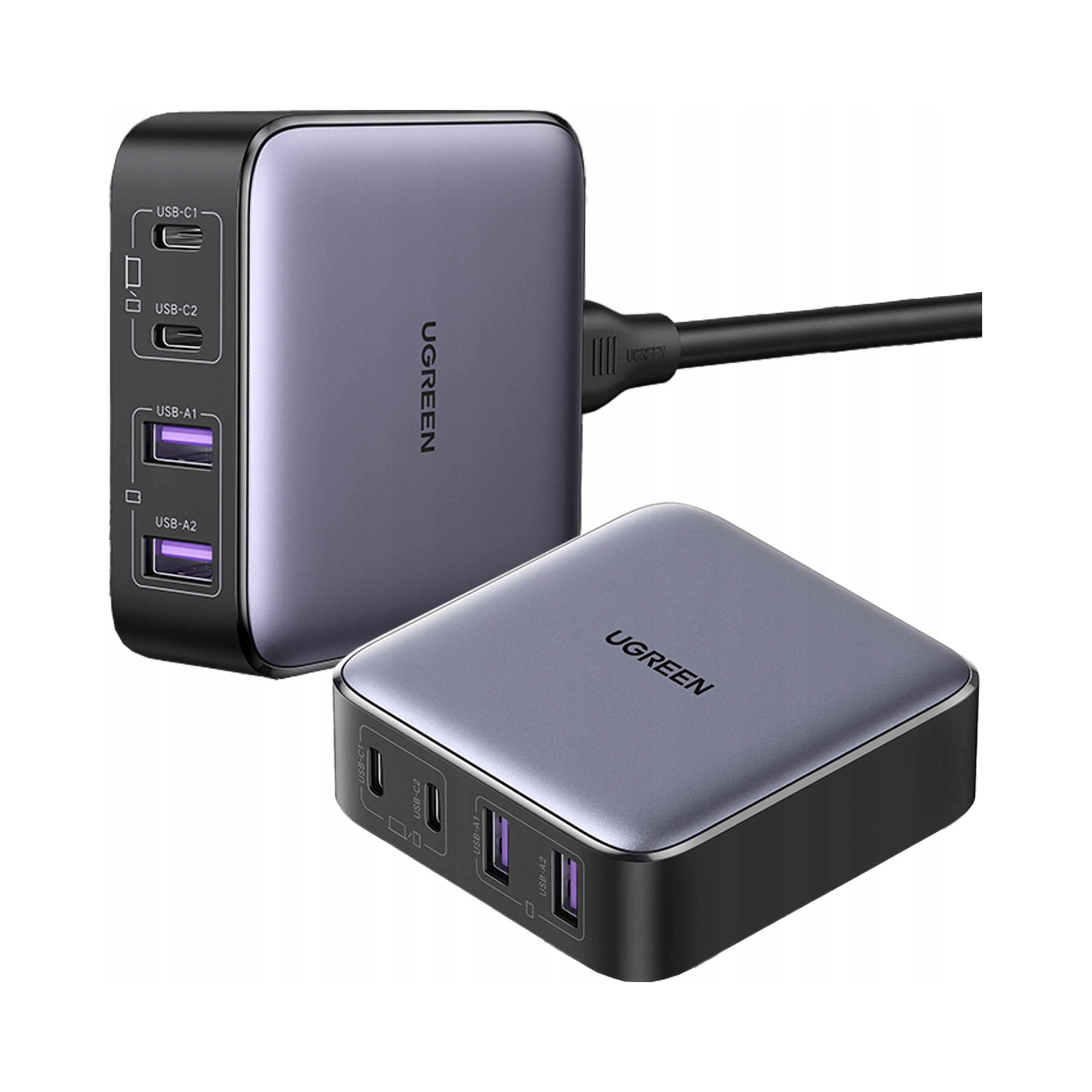 Ładowarka sieciowa Ugreen CD327 Nexode, 2x Usb-c, 2x Usb-a, GaN, 65W szar