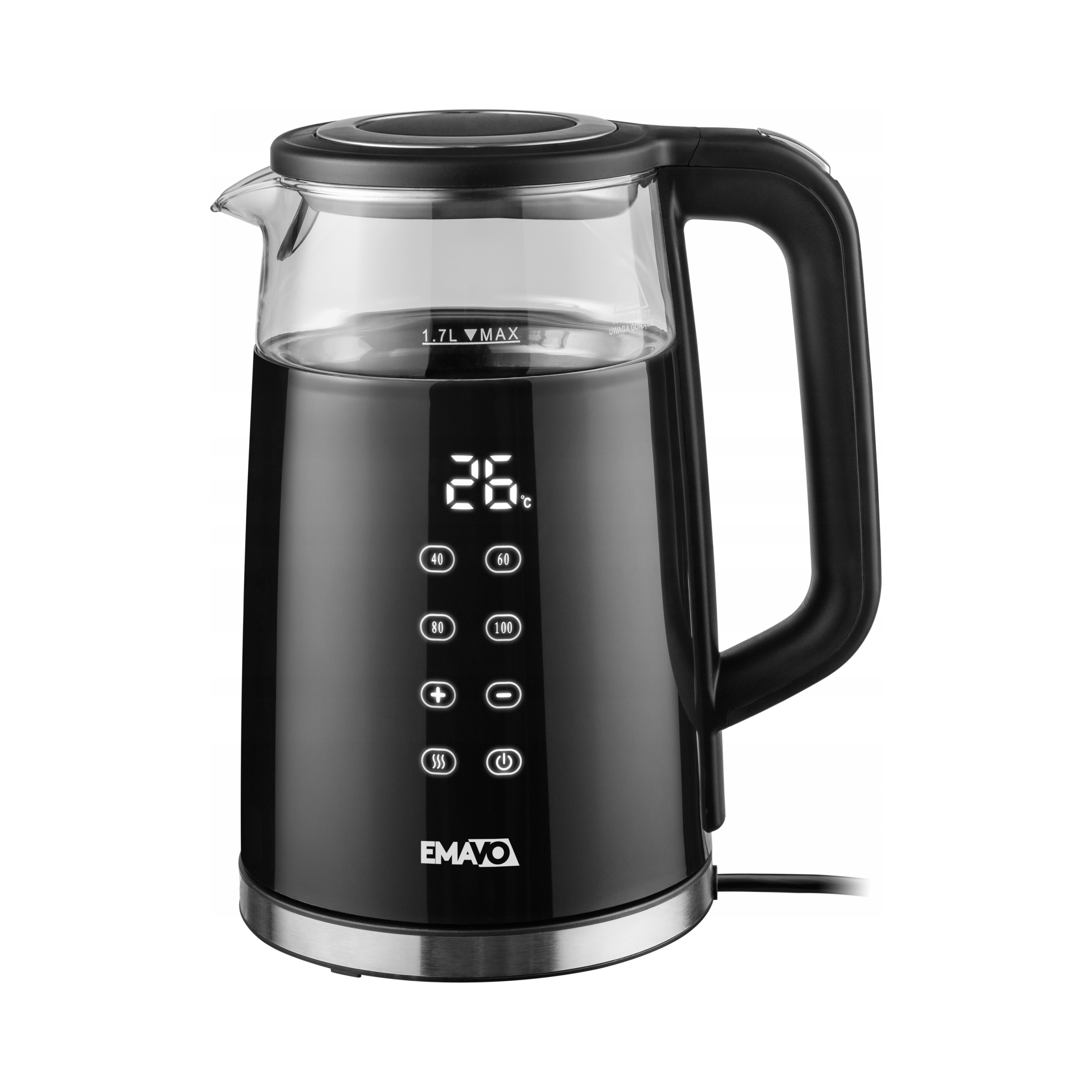 Elektrická Skleněná Konvice 1.7 L 2200 W Regulace Teploty 40-100 °C