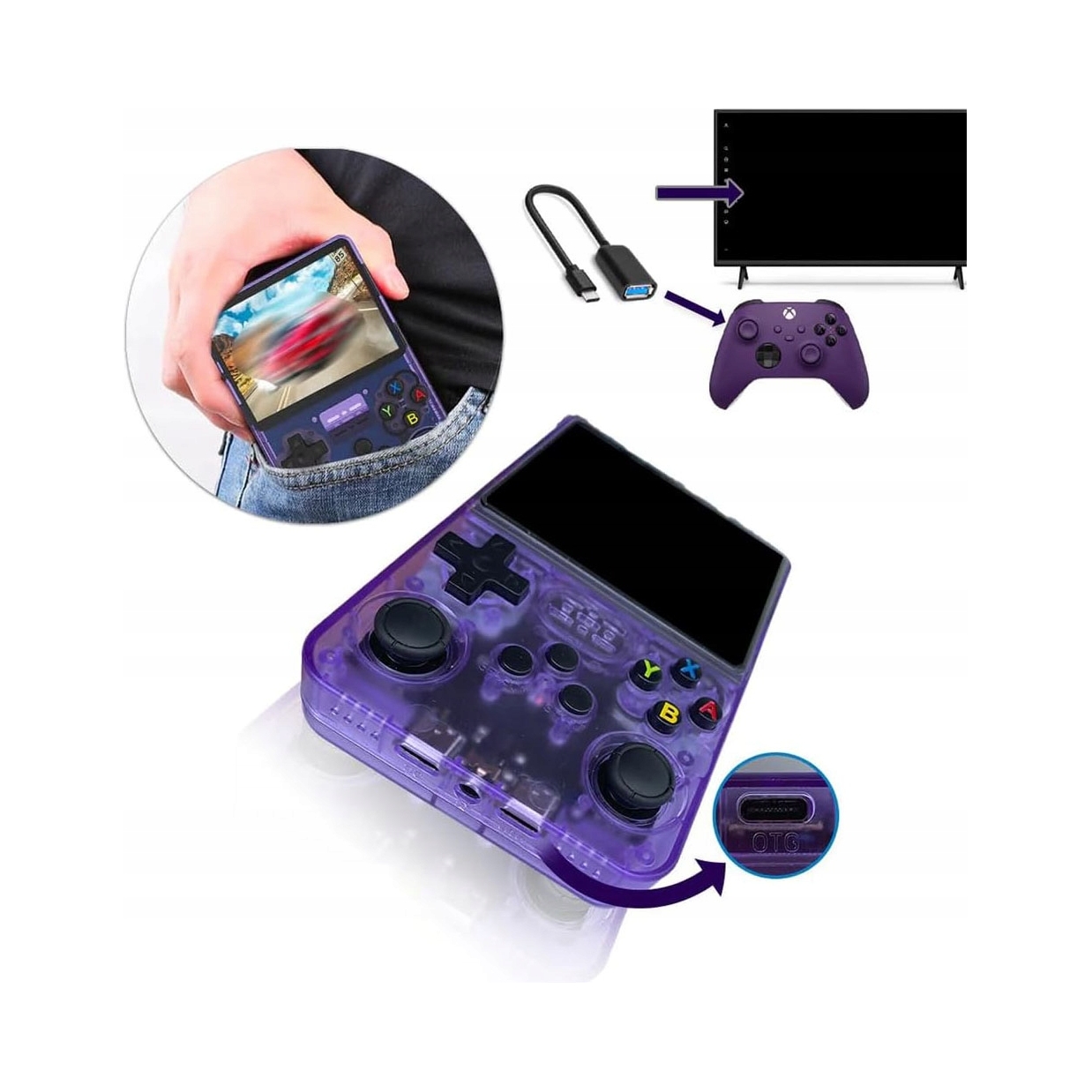 Konsola R36S Retro 21 000 Gier Klasycznych Fiolet