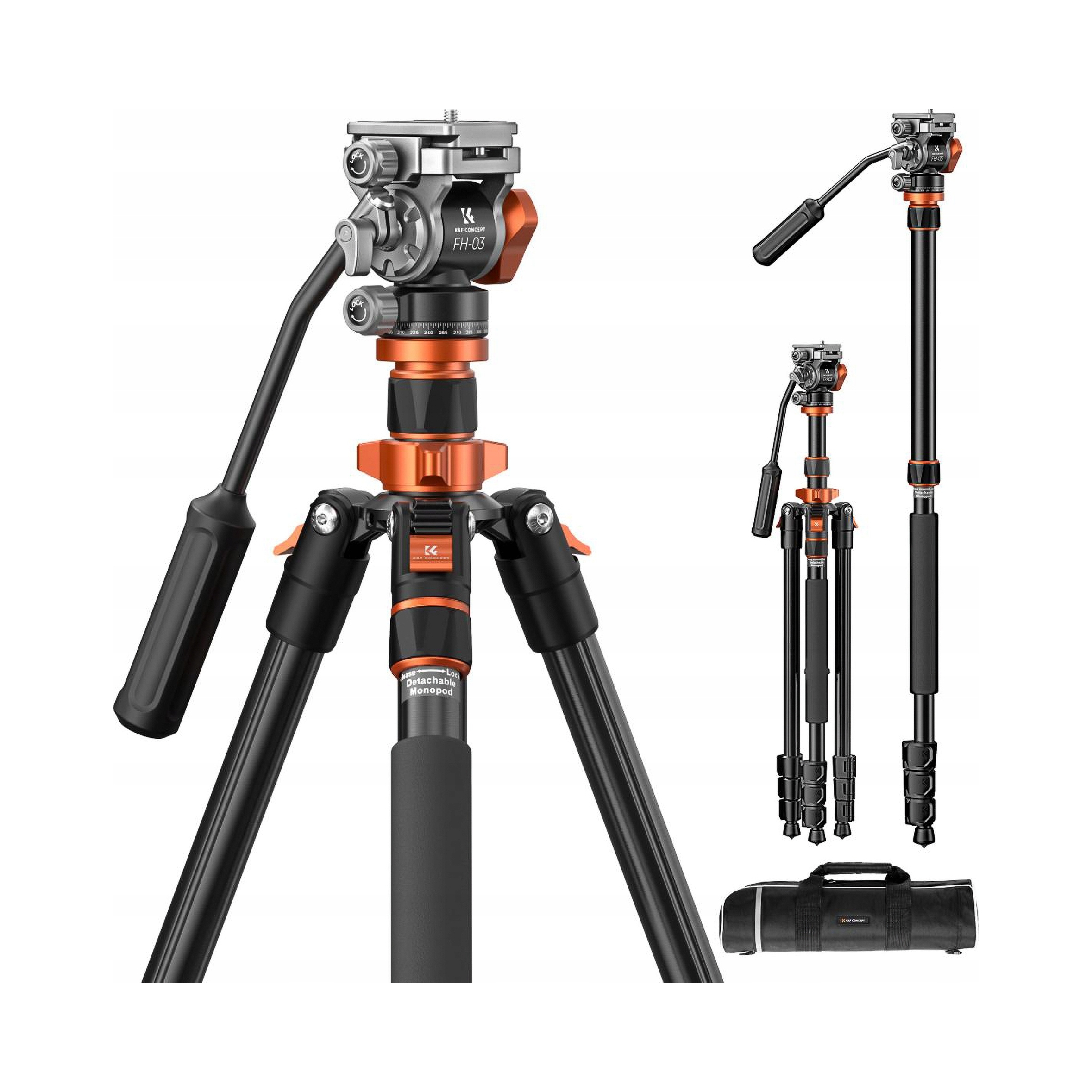 Video fotografický stativ K&f Concept K234A7 s olejovou hlavou FH-03