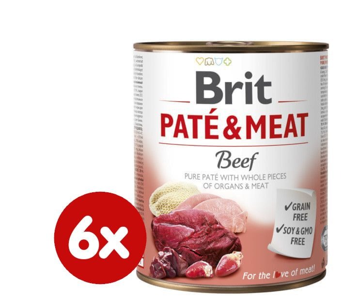Levně Konzerva pro psy Brit Pate & Meat Hovězí 6x800g